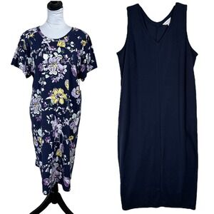 NEW LOT 2 Liz Claiborne Maxi T Shirt Dress Size XXL Knit Cotton‎ Pockets Casual